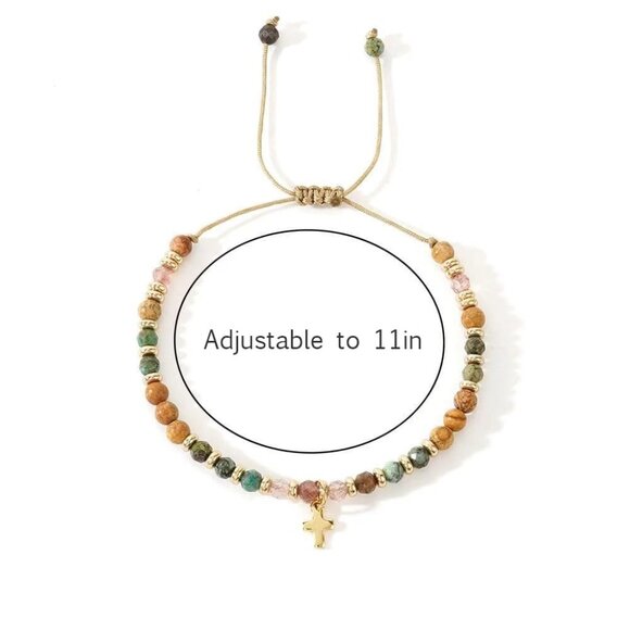 Natural Stone Cross Bracelet, Religious for Woman, Every Day God thinks of You - Picture 5 of 7